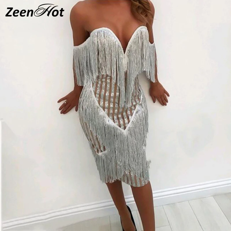 Sexy Tassel Dress Women Strapless V Neck Summer Bodycon Dresses Backless Package Hip Dress Vestido
Sexy Tassel Dress Women Strapless V Neck Summer Bodycon Dresses Backless Package Hip Dress Vestido