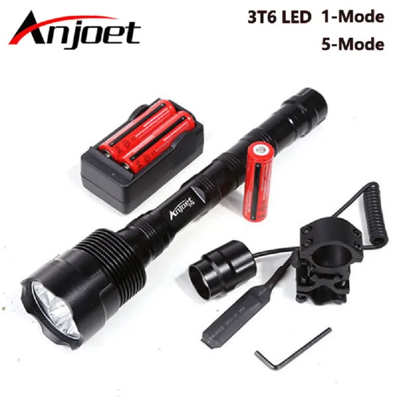 Anjoet 6000Lm Hunting Powerful 3xT6 LED Tactical Flashlight 18650 Lantern Torch light+Battery+Charger+Remote Switch+Gun Mount
Anjoet 6000Lm Hunting Powerful 3xT6 LED Tactical Flashlight 18650 Lantern Torch light+Battery+Charger+Remote Switch+Gun Mount