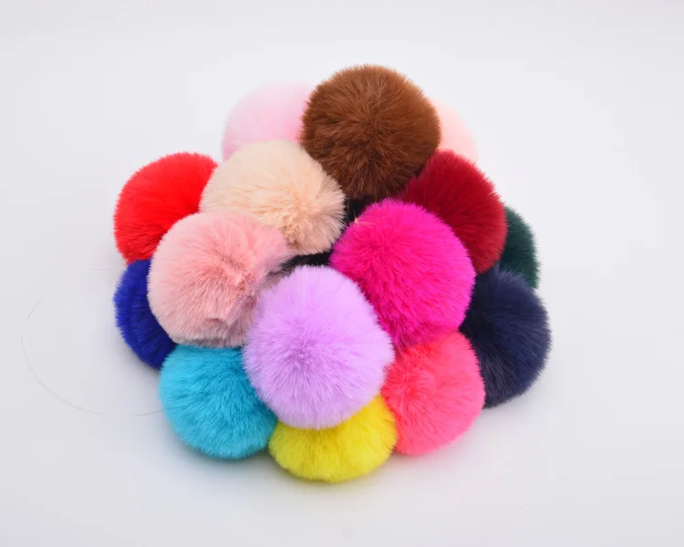 Yellow color Faux Rabbit Fur Pompom Ball Elastic Hair accessories size 6cm 