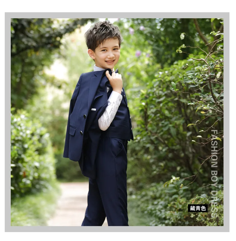5pcs/set Boys Blazer Suits Kid Boy Wedding Suits Black Blue and Red Blazer Dress Costume Garcon Formal Blazer Suits 5