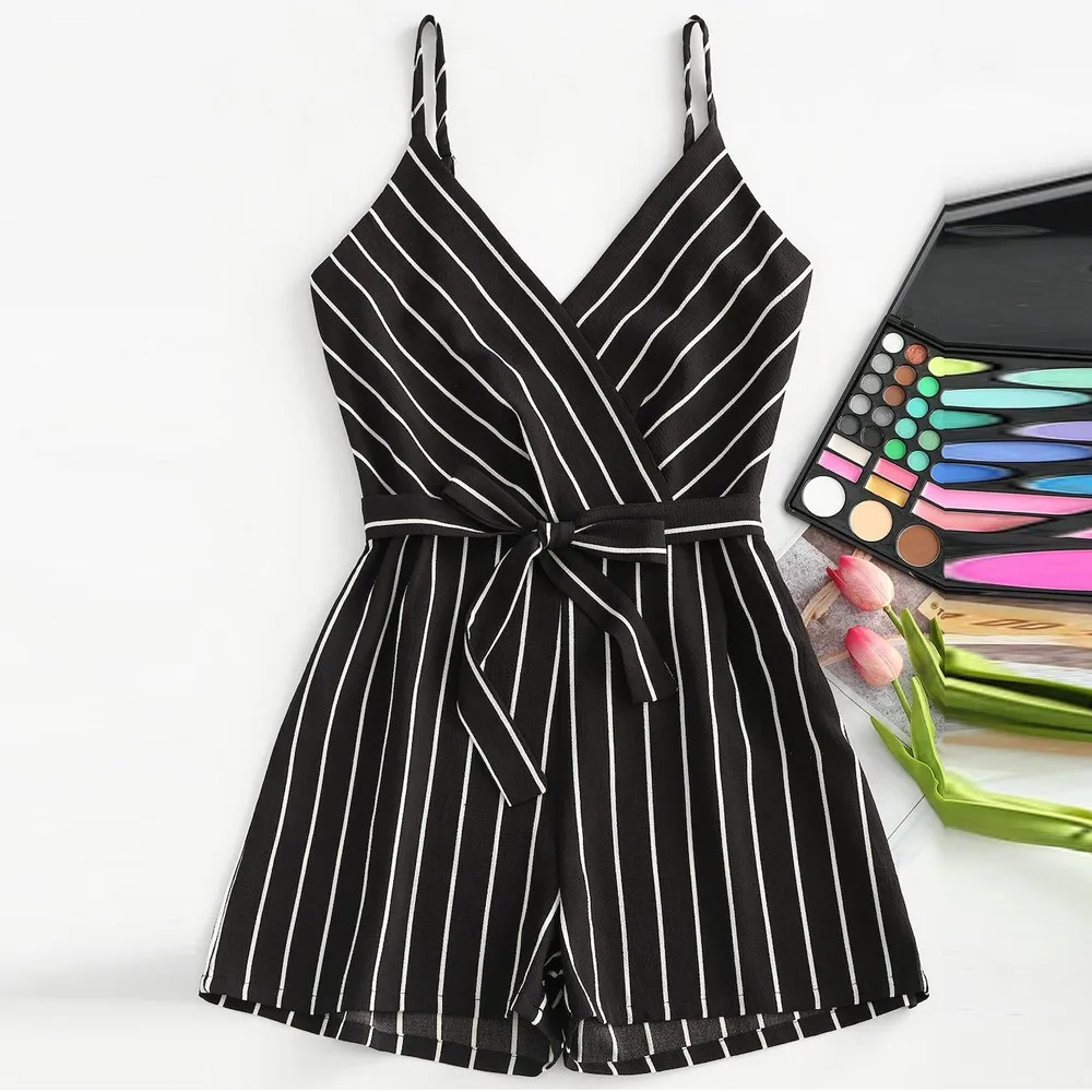 2019 Summer Top Womens V-Neck Sleeveless Strappy Holiday Short Playsuits Striped Cami Belt Romper Jumpsuit
2019 Summer Top Womens V-Neck Sleeveless Strappy Holiday Short Playsuits Striped Cami Belt Romper Jumpsuit