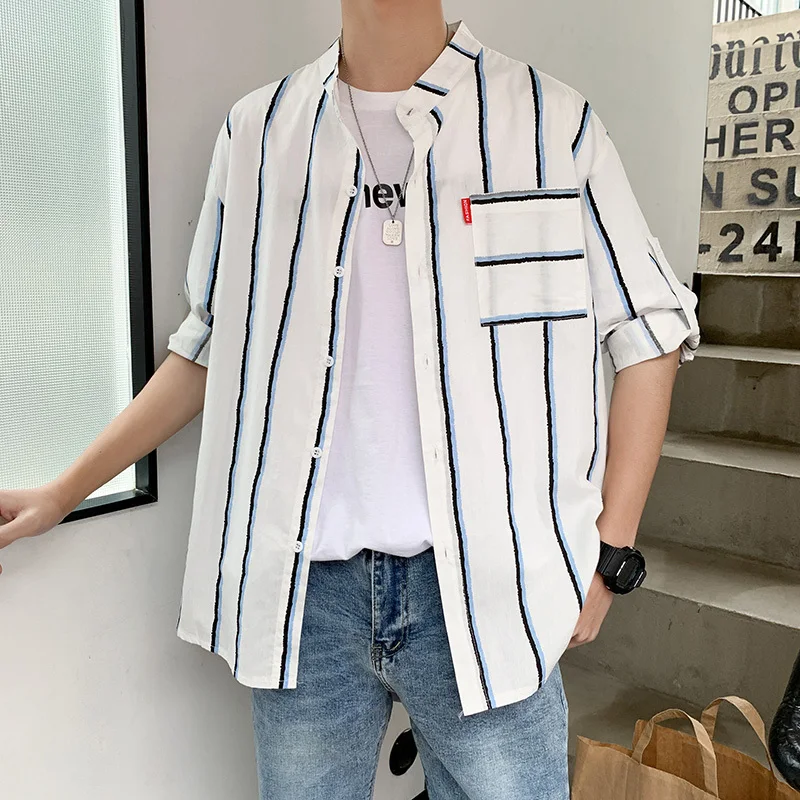 2019 new Chinese Hong style summer thin section trend men's striped sleeves short-sleeved shirt large size flower camisa Blue
2019 new Chinese Hong style summer thin section trend men's striped sleeves short-sleeved shirt large size flower camisa Blue