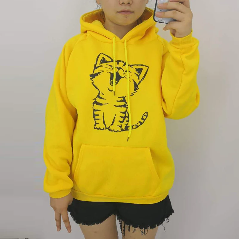 Autumn Winter Fashion Happy Cat Print Harajuku Yellow Pullover Thicken Loose Women Hoodies Sweatshirt Casual Coat Female
Autumn Winter Fashion Happy Cat Print Harajuku Yellow Pullover Thicken Loose Women Hoodies Sweatshirt Casual Coat Female