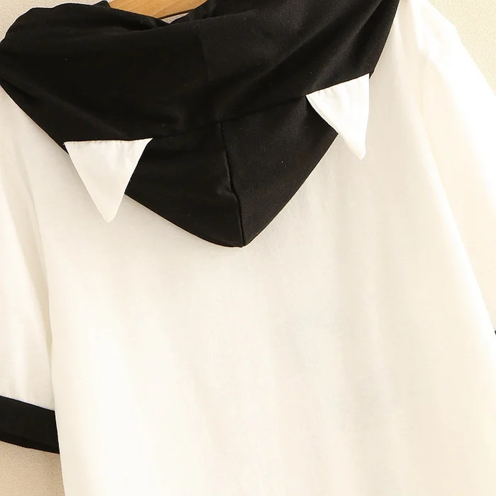 Waliicorners Japanese Cute Anime White T Shirt Women Harajuku Kawaii Black Cat Ear Print Children Girl Tops 2019 Casual Loose 90s Tee Shirts 18