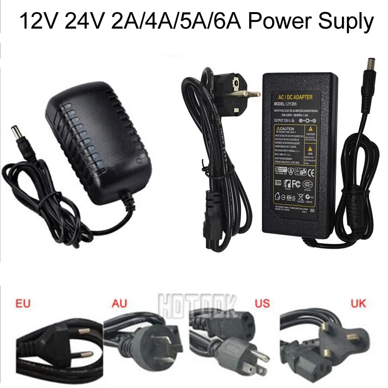 

12V 24V Power Adapter Supply 2A 4A 5A 6A AC100-240V Plug Transformer AU UK EU US for led strip light smd 5050 5630 3528