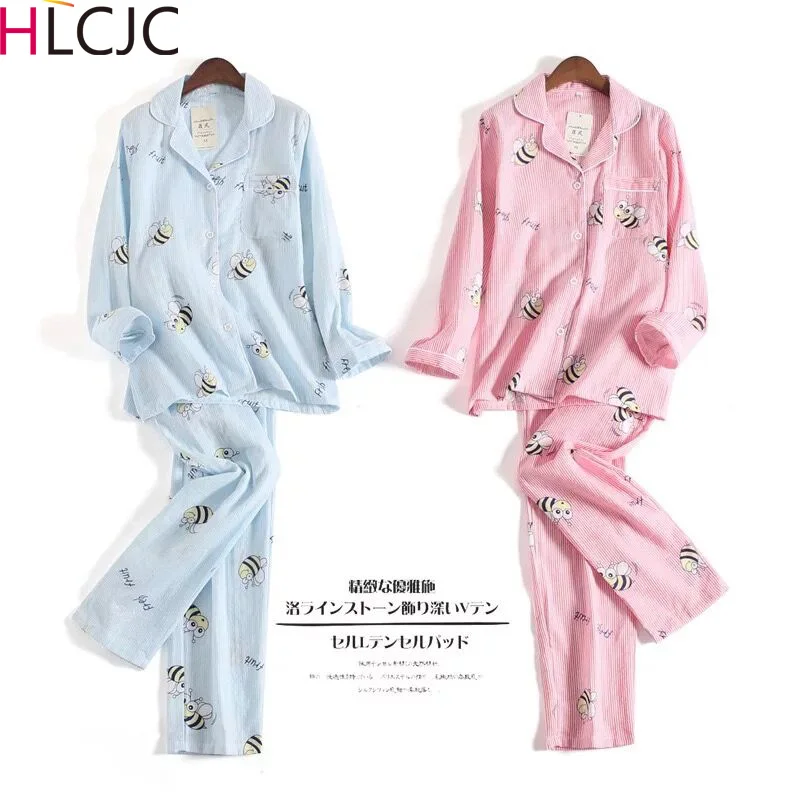 Fashion Women Gauze Cotton Pajamas Set Autumn Spring Ladies Cute Little Bee Sleepwear Woman Long Sleeved Household Clothing
Fashion Women Gauze Cotton Pajamas Set Autumn Spring Ladies Cute Little Bee Sleepwear Woman Long Sleeved Household Clothing