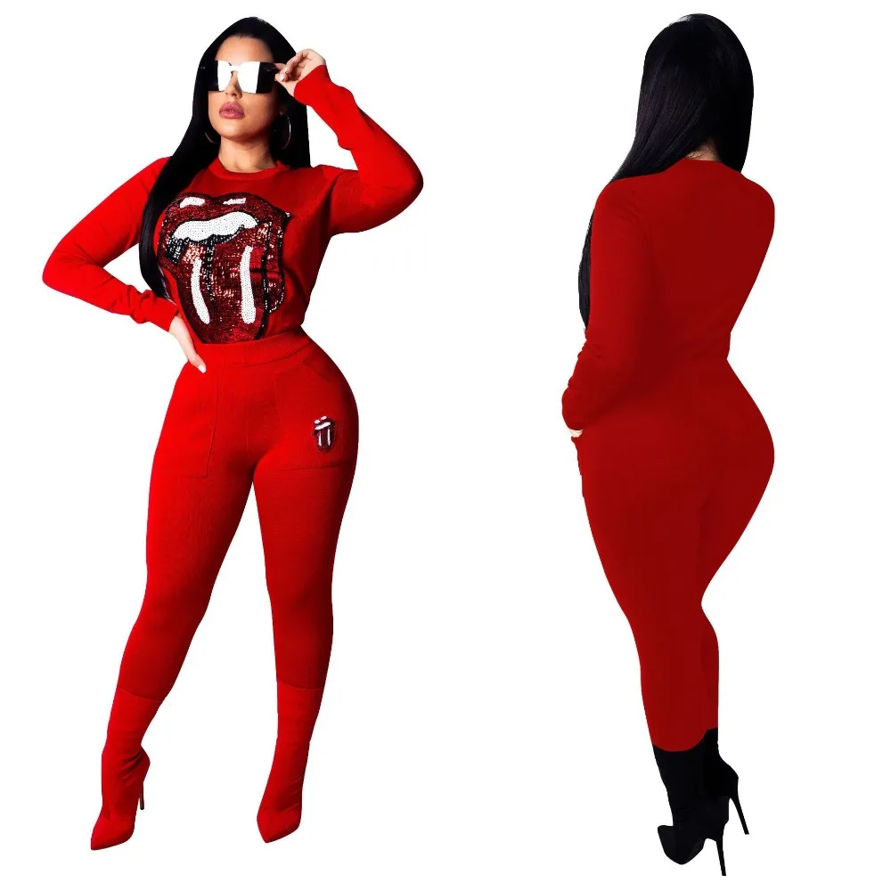 2019 New Sequins Women's Sets Sexy Red Big Lips Casual Suit 2 Piece Set Streetwear Red Black
2019 New Sequins Women's Sets Sexy Red Big Lips Casual Suit 2 Piece Set Streetwear Red Black