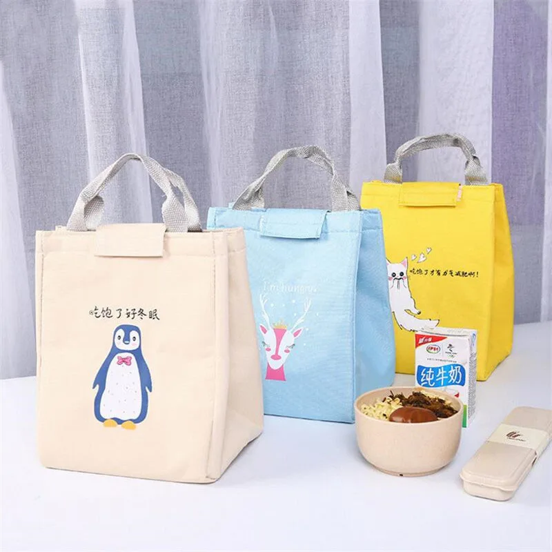 Фото Velcro Lunch Box Insulation Bag Printing Cartoon Penguin Bear Thermal Insulated For Women Girls Portable Carry Tote | Багаж и сумки