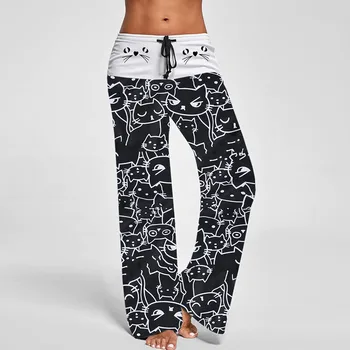 Summer Women Wide Leg Pants Cat Printed Drawstring High Waist Casual Trousers c0316
Summer Women Wide Leg Pants Cat Printed Drawstring High Waist Casual Trousers c0316