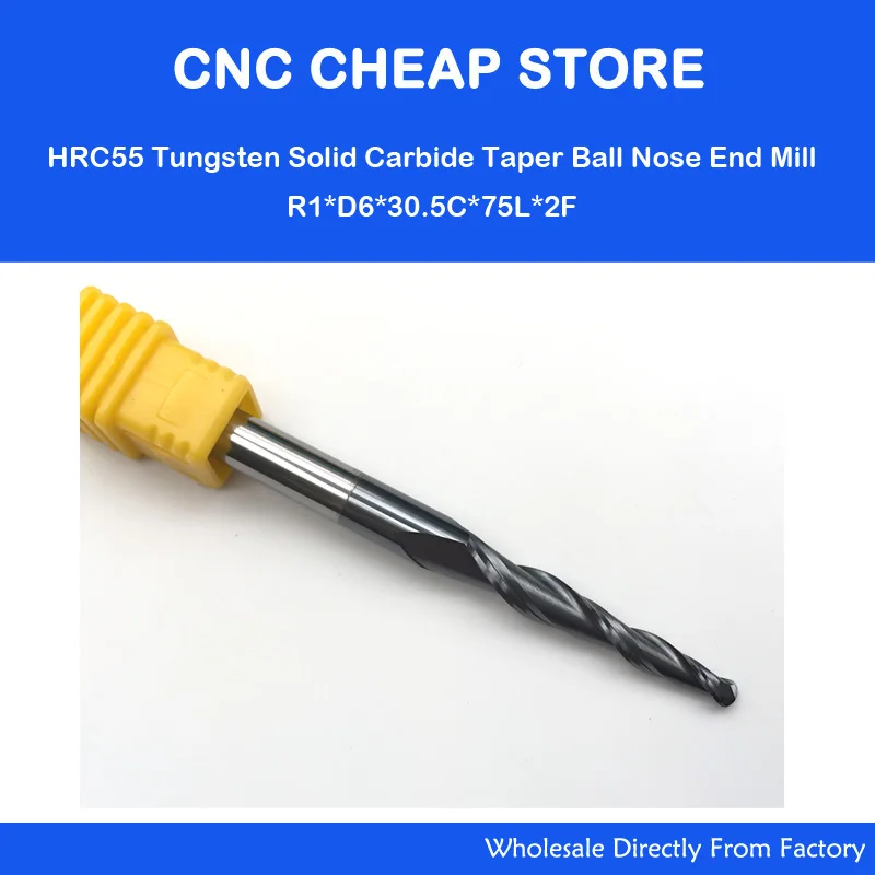 2pc R0.25*D6*30.5*75 2F HRC55 Taper ball nose NANO coated solid carbide end mill