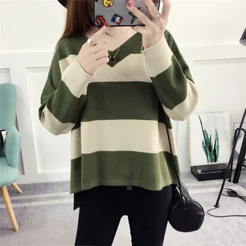 stripe korean fashion women v-neck sweater top new loose big yards college students head joker sweaters plus size loose clothes
stripe korean fashion women v-neck sweater top new loose big yards college students head joker sweaters plus size loose clothes