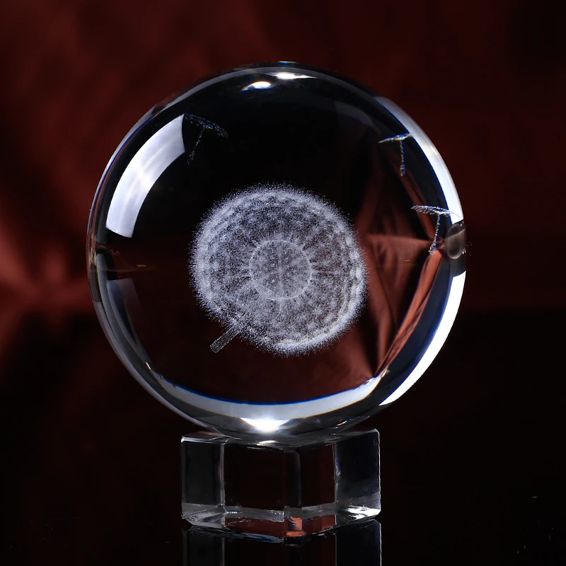 Хрустальный шар одуванчика диаметром 60 мм 1 шт. 3D лазерная гравировка стеклянный