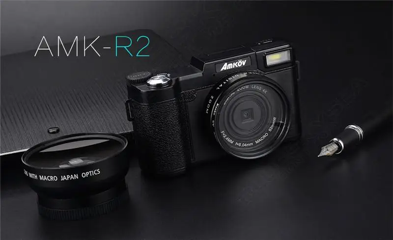 AMKOV 1080P AMK-R2 24MP HD Digital SLR Camera Camcorder+Macro Lens Recording 4x Zoom 3.0" TFT