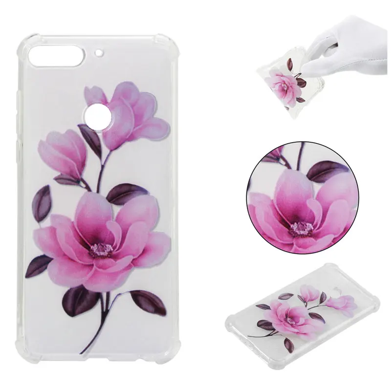 J&R For Huawei Honor 7C Case Flower Soft TPU Silicone Clear Phone Case For Huawei Y7 Prime 2018 / Nova 2 Lite / Enjoy 8 Cover