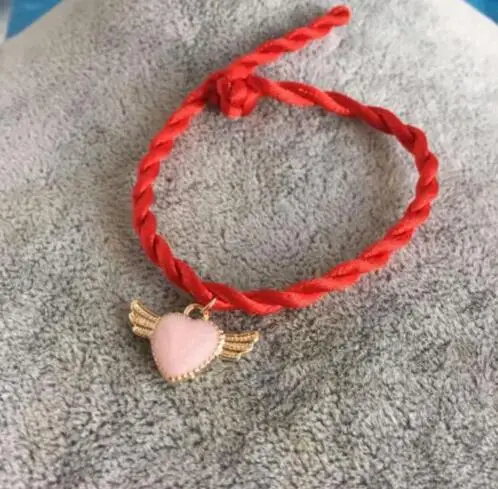 Модный простой красный веревочный браслет lucky rope сплав в форме сердца крылья