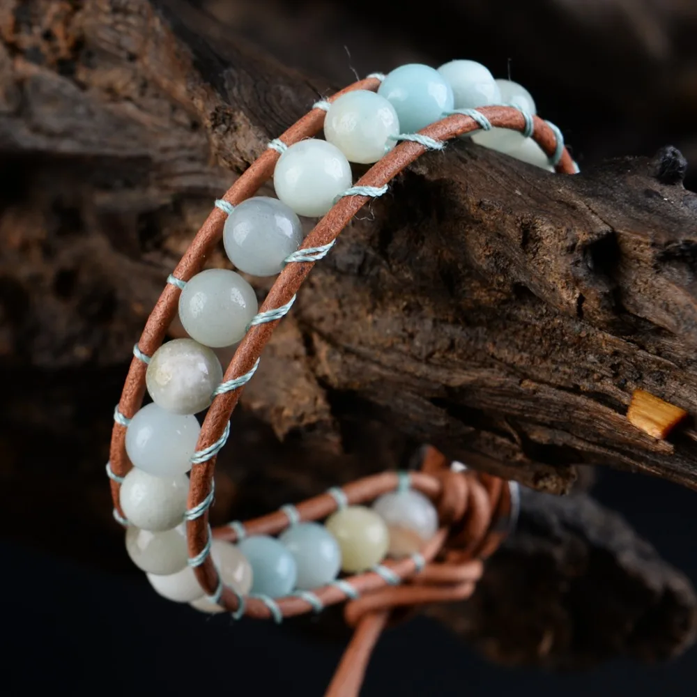 Natural Stone Wrap Bracelet Exquisite Amazonite Single Leather Wrap Bracelet Wholesale Genuine Leather Bohemian Weaving Boho
Natural Stone Wrap Bracelet Exquisite Amazonite Single Leather Wrap Bracelet Wholesale Genuine Leather Bohemian Weaving Boho