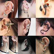 Clip de oreja gótico DIY negro con forma de murciélago para mujeres niñas Punk dragón mariposa Ax Vintage pendientes fiesta regalos joyería 2019(China)
