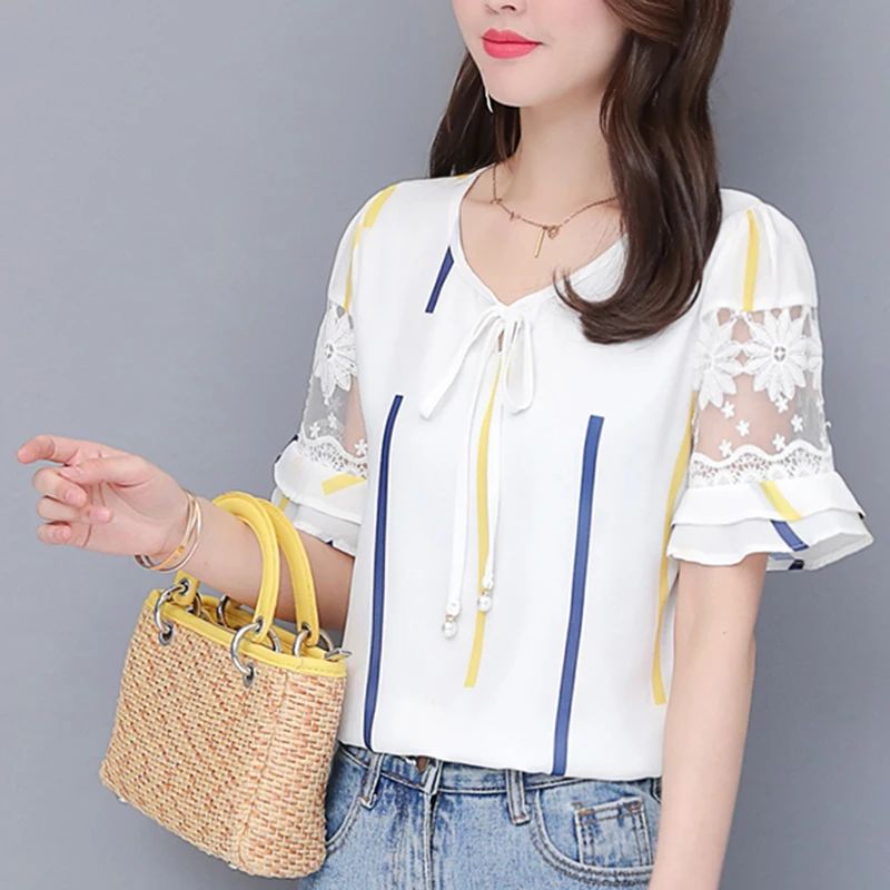 Casual Summer Women Blouse Shirts O-Neck Short Butterfly Sleeve Blouses Loose Plus size 4XL Shirt Chiffon Spliced Lace Blusa Top
Casual Summer Women Blouse Shirts O-Neck Short Butterfly Sleeve Blouses Loose Plus size 4XL Shirt Chiffon Spliced Lace Blusa Top