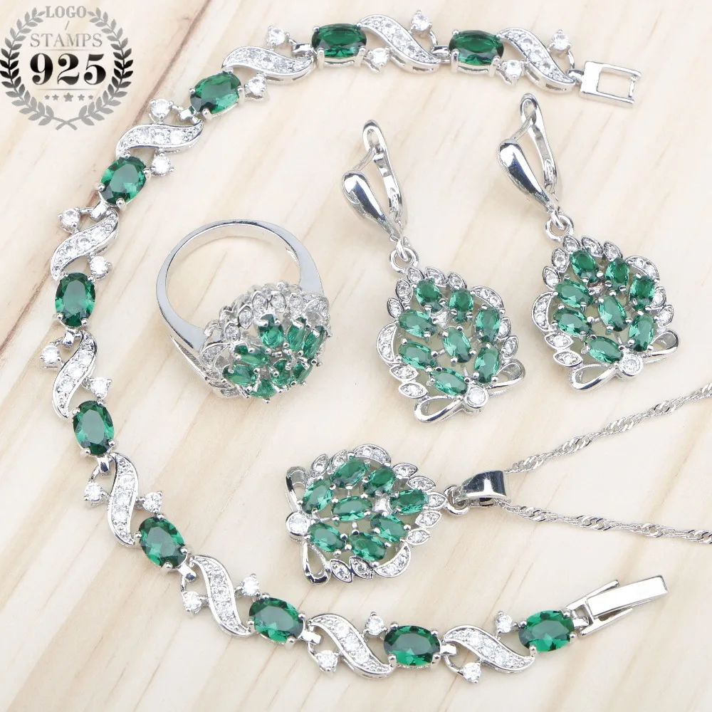 Women Green Zircon 925 Sterling Silver Bridal Jewelry Sets Earrings With Stones Pendant&Necklace Rings Bracelets Set Gift Box
Women Green Zircon 925 Sterling Silver Bridal Jewelry Sets Earrings With Stones Pendant&Necklace Rings Bracelets Set Gift Box