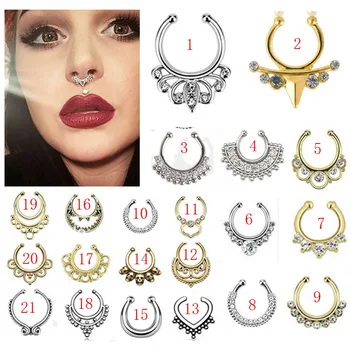 21 Mix Style Titanium Fake Nose Ring Piercings Gold Silver Plated Multi Shape Septum Piercing Clickers Body Jewelry For Women
21 Mix Style Titanium Fake Nose Ring Piercings Gold Silver Plated Multi Shape Septum Piercing Clickers Body Jewelry For Women