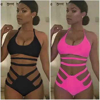Solid Women High Waist Bandage Bikini Swimwear Strappy Monokini Padded Bras Two Pieces Swimsuit Bathing Beachwear Black Rose Red
Solid Women High Waist Bandage Bikini Swimwear Strappy Monokini Padded Bras Two Pieces Swimsuit Bathing Beachwear Black Rose Red