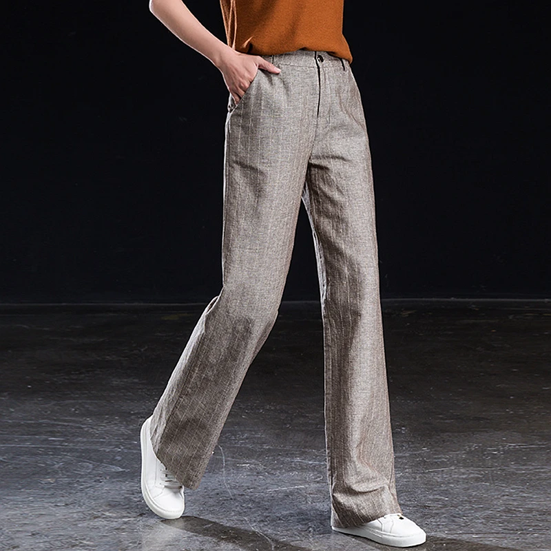 Straight Pants Women 55% Linen Striped Mid Waist Pocket Full Length Wide Leg Pants Simple Design Casual Spring 2019 New Fashion
Straight Pants Women 55% Linen Striped Mid Waist Pocket Full Length Wide Leg Pants Simple Design Casual Spring 2019 New Fashion