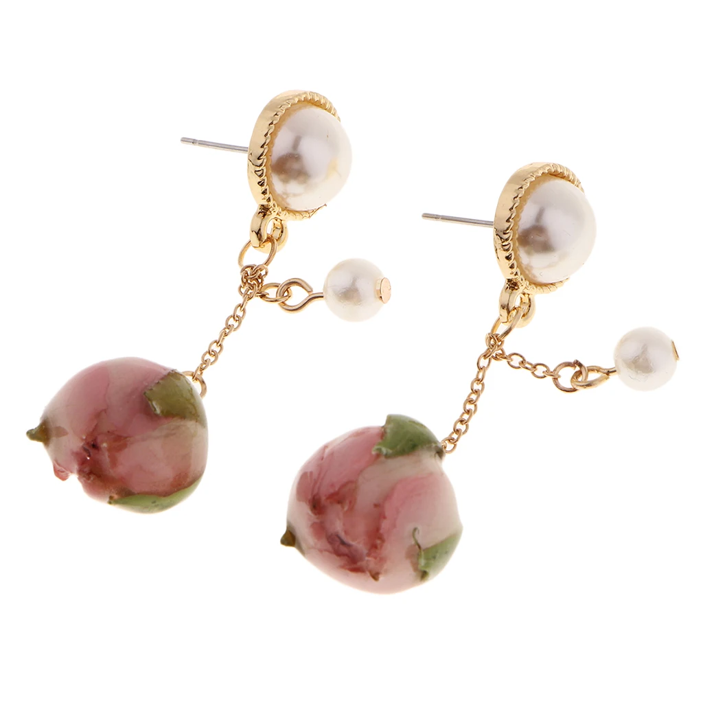 1 Pair Resin Covered Real Flower Charms Natural Dried Flower Pendants Drop Earrings Studs for Women Girls Jewelry 3 Colors