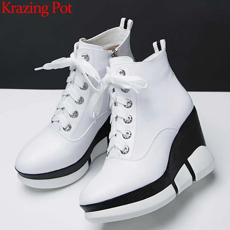 Krazing Pot 2019 genuine leather round toe keep warm boots style ankle boots high heels mixed color platform increased shoes L52
Krazing Pot 2019 genuine leather round toe keep warm boots style ankle boots high heels mixed color platform increased shoes L52