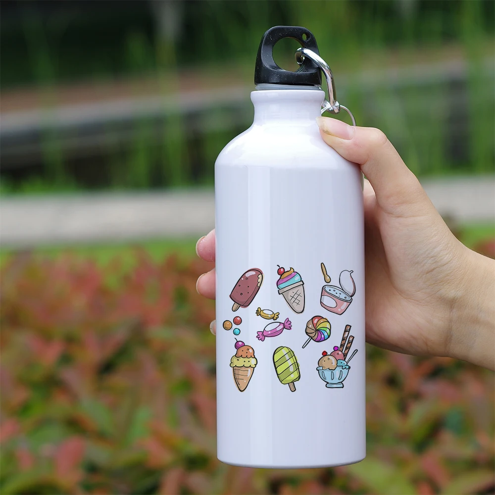 

600ml Water Bottle Metal with Food Avocados Coffee Ice-cream Sweets Print Bike Bottle Leak Proof Light Aluminium Sport Bottle