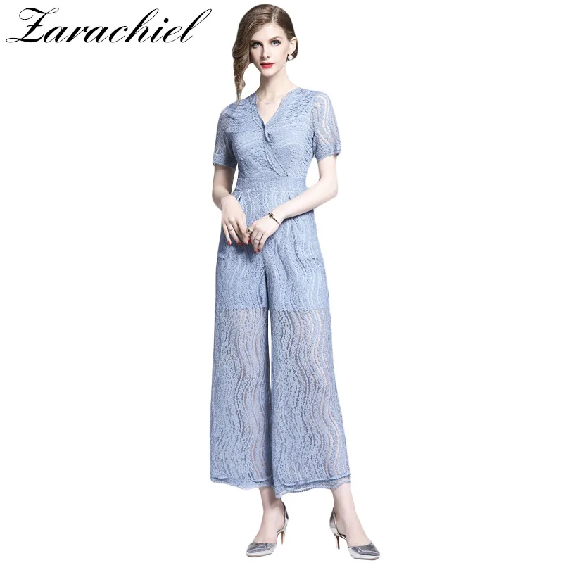 2019 Summer Women Lace Jumpsuit Romper Short Sleeve V-Neck Casual Playsuit Overalls Ladies Pocket Wide Leg Loose Jumpsuit
2019 Summer Women Lace Jumpsuit Romper Short Sleeve V-Neck Casual Playsuit Overalls Ladies Pocket Wide Leg Loose Jumpsuit