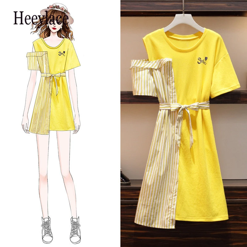 Plus Size 2019 Elegant Office Summer Dress Shirt Elegant Yellow Solid Cotton Striped Fake 2 pcs Lady Dress 5XL
Plus Size 2019 Elegant Office Summer Dress Shirt Elegant Yellow Solid Cotton Striped Fake 2 pcs Lady Dress 5XL