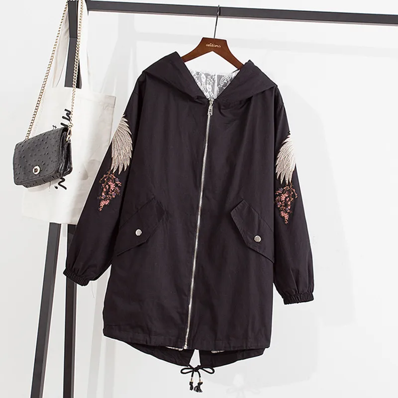 Spring Autumn Trench Coat Women Plus Size 5XL Embroidery Black Hooded Long Windbreaker Female Casual Loose Harajuku Overcoat
Spring Autumn Trench Coat Women Plus Size 5XL Embroidery Black Hooded Long Windbreaker Female Casual Loose Harajuku Overcoat