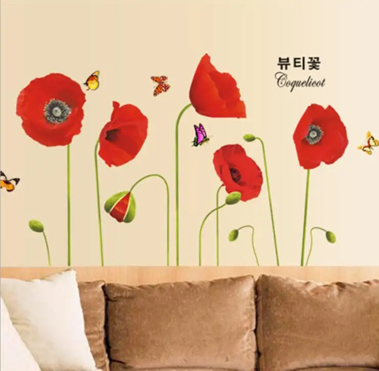 Free Shipping Red Poppy Flowers PVC Removable DIY TV Background Wall Stickers Parlor Kids Bedroom Home Decor House Mural AY758
Free Shipping Red Poppy Flowers PVC Removable DIY TV Background Wall Stickers Parlor Kids Bedroom Home Decor House Mural AY758