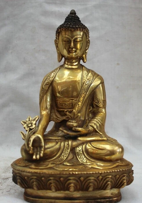 8" Tibet Buddhism Bronze Gild Menla Medicine Buddha medicine medical God Statue