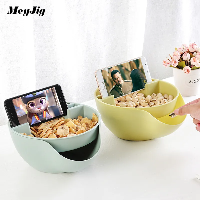 

MeyJig Double Layer Snacks Nuts Storage Box Garbage Holder Plate Dish Organizer Multifunctional Plastic Dry Fruit Containers