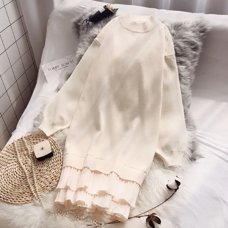 Very Fairy Women Sweater Dress New Spring Autumn Fashion Solid Color Loose Knitted Tops Ruffles Pullovers Female Sweaters
Very Fairy Women Sweater Dress New Spring Autumn Fashion Solid Color Loose Knitted Tops Ruffles Pullovers Female Sweaters