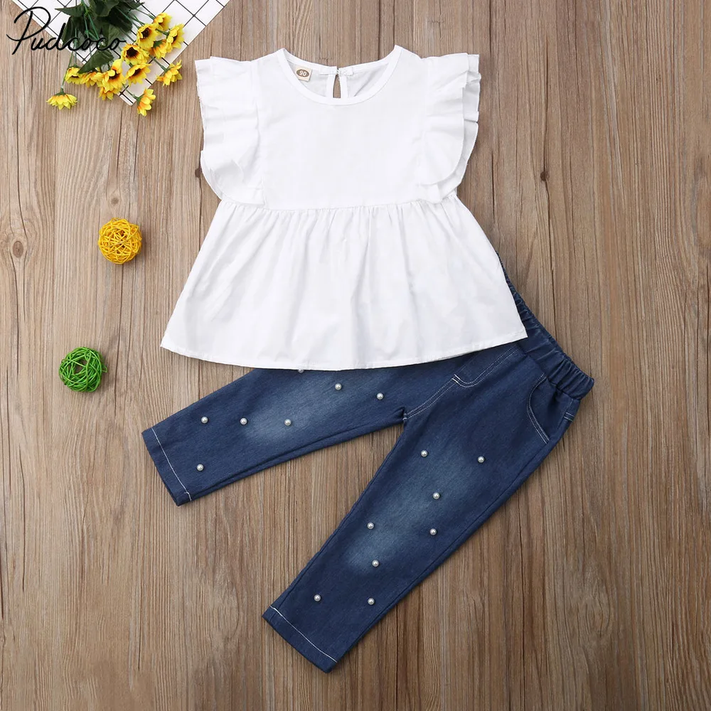 Toddler Kids Baby Girls Clothes Set Cotton Ruffle Blouse Shirt Tops Denim Long Pants Beading Jeans Outfits 2-7Y
Toddler Kids Baby Girls Clothes Set Cotton Ruffle Blouse Shirt Tops Denim Long Pants Beading Jeans Outfits 2-7Y