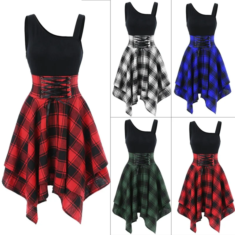 New Women Summer Fashion Checkered Sling Elastic Waist Irregular Plaid Party Dress
New Women Summer Fashion Checkered Sling Elastic Waist Irregular Plaid Party Dress