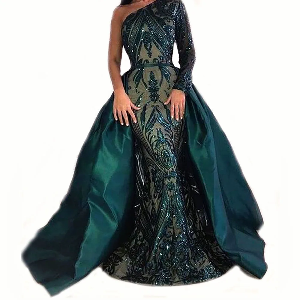 Long Sleeves Sequins Embroidery Lace Prom Dresses vestido de festa One shoulder Two Pieces Removable Train Evening Gowns 2019
Long Sleeves Sequins Embroidery Lace Prom Dresses vestido de festa One shoulder Two Pieces Removable Train Evening Gowns 2019