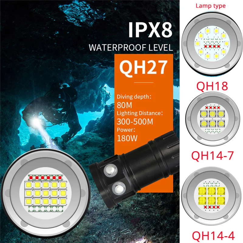 15*L2+6*Blue+6*Red 45000LM Powerful LED Flashlight Waterproof Diving Flashlight Underwater 80M Dive Torch Photography Light Lamp
15*L2+6*Blue+6*Red 45000LM Powerful LED Flashlight Waterproof Diving Flashlight Underwater 80M Dive Torch Photography Light Lamp