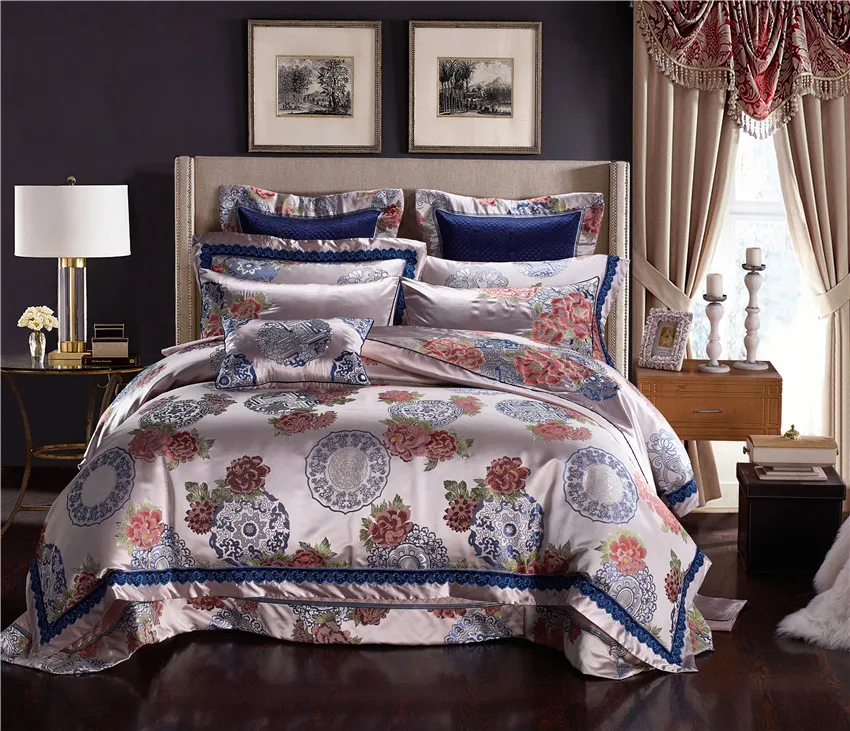 Silver Blue Silk Cotton Luxury Satin Jacquard Chiense Bedding Set Queen King size Bedding Set Bed Sheet/Spread Set Duvet Cover
Silver Blue Silk Cotton Luxury Satin Jacquard Chiense Bedding Set Queen King size Bedding Set Bed Sheet/Spread Set Duvet Cover