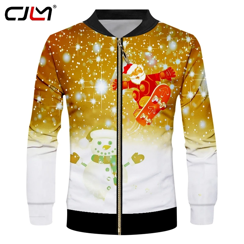 

CJLM Mens Personality Skateboard Santa Claus Zip Jacket Man Christmas Snowman Zipper Coat 3D Printed Chinese Style Clothing