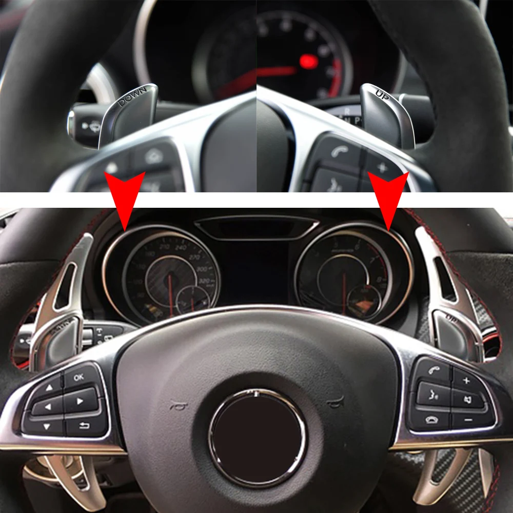 For Mercedes-Benz AMG A45 C63 GLE63 SL63 Steering wheel shift paddle extender Quick shift DSG Decorative sticker Car accessories 
For Mercedes-Benz AMG A45 C63 GLE63 SL63 Steering wheel shift paddle extender Quick shift DSG Decorative sticker Car accessories