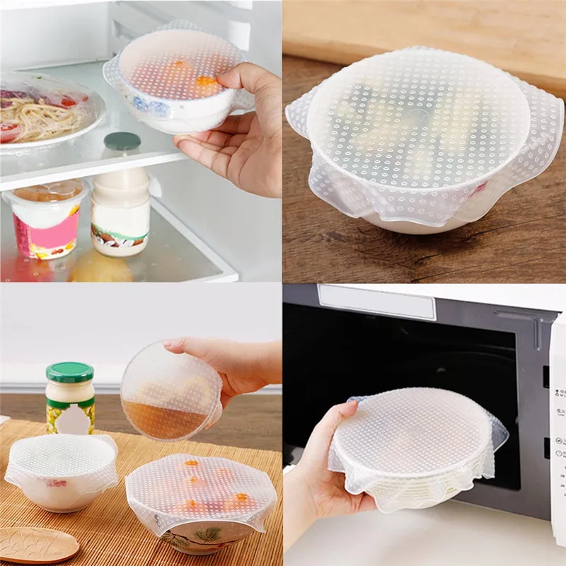 

Transparent Silicone Sealed Plastic Wrap Cling Film Food Fresh Keeping Wrap Food Wraps Seal Vacuum Cover Lid Stretch