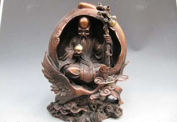 S1610 Folk refined craftwork Pure Bronze peach longevity god on red -crowned crane D0318
S1610 Folk refined craftwork Pure Bronze peach longevity god on red -crowned crane D0318