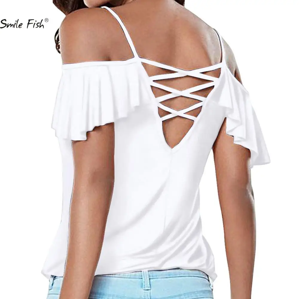 Spaghetti Strap Cross Back Backless Summer Women Blouse Sexy Short Sleeve Cold Shoulder Shirts Ruffles Plus Size Tee Tops GV742
Spaghetti Strap Cross Back Backless Summer Women Blouse Sexy Short Sleeve Cold Shoulder Shirts Ruffles Plus Size Tee Tops GV742