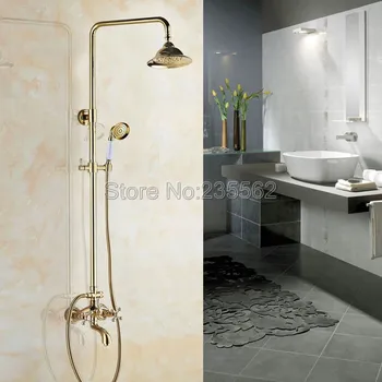 Gold Color Brass Bathroom Rain Shower Faucet Set Wall Mounted Shower Single Handle Mixer Tap with 7 inch Shower Head lgf457 
Gold Color Brass Bathroom Rain Shower Faucet Set Wall Mounted Shower Single Handle Mixer Tap with 7 inch Shower Head lgf457