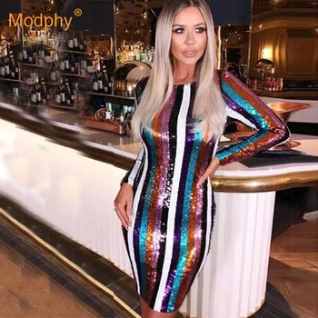 2018 Winter Long Sleeve Mini Sequin Women Multicolor Striped Dress Sexy Party Dress Fashion Club Dress bodycon Vestidos
2018 Winter Long Sleeve Mini Sequin Women Multicolor Striped Dress Sexy Party Dress Fashion Club Dress bodycon Vestidos