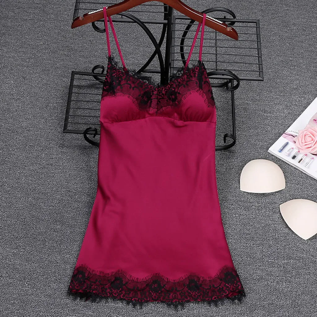 Womens Sleepwear Lingerie Women Sexy Satin Fashion Patchwork Lace Sling Sleepwear Lingerie Underwear mujer algodon verano 2019
Womens Sleepwear Lingerie Women Sexy Satin Fashion Patchwork Lace Sling Sleepwear Lingerie Underwear mujer algodon verano 2019