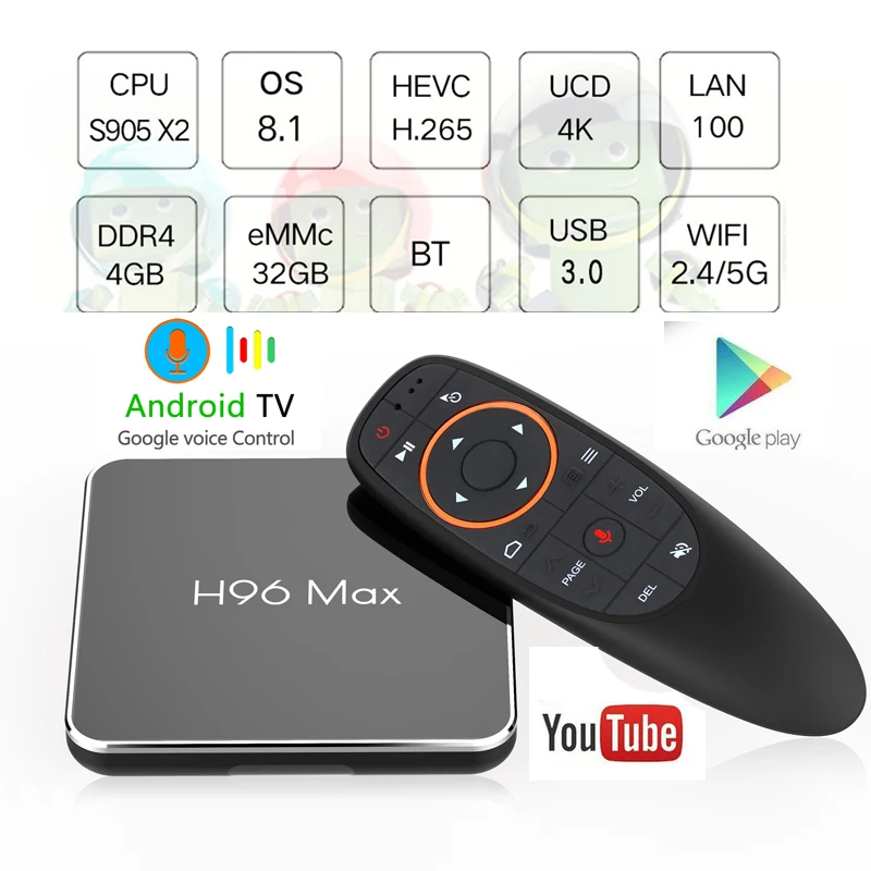 H96 Max X2 Android 8.1 TV BOX 4GB/64GB S905X2 Quad Core 2.4G/5.0G Wifi Set Top Box USB 3.0 H.265 HDTV Multi-languages IPTV BOX
H96 Max X2 Android 8.1 TV BOX 4GB/64GB S905X2 Quad Core 2.4G/5.0G Wifi Set Top Box USB 3.0 H.265 HDTV Multi-languages IPTV BOX